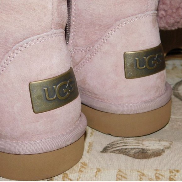 NEW WOMENS SZ 7 DUSK PINK UGG PLUMDALE CUFF SUEDE SHEEPSKIN BOOTS 1102933 - Picture 5 of 6